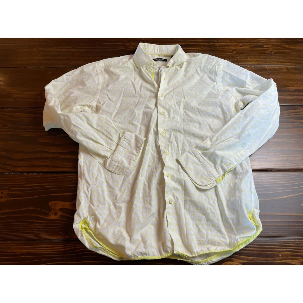 Hammer Shirt Men's Size 41/16 Yellow White Geometric Arrow Button Up Long Sleeve